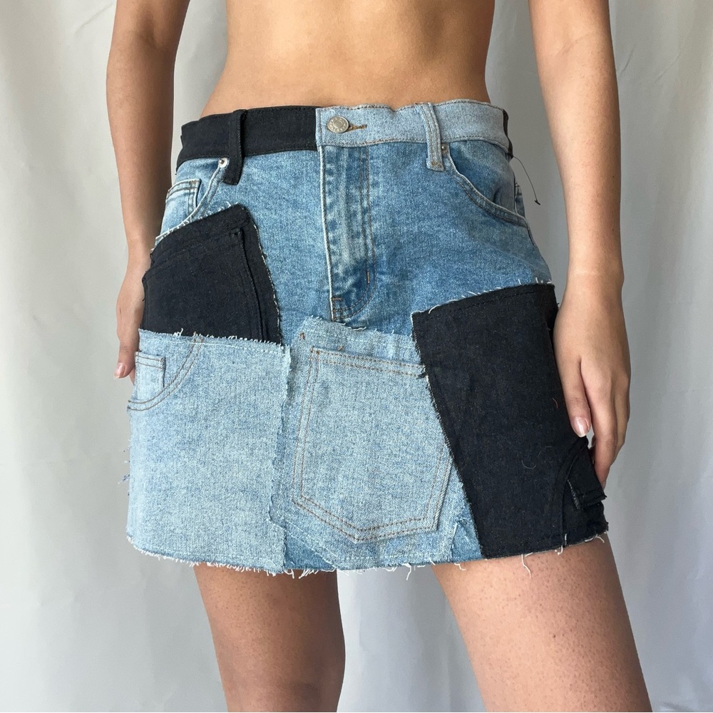 Denim Patchwork Mini Skirt